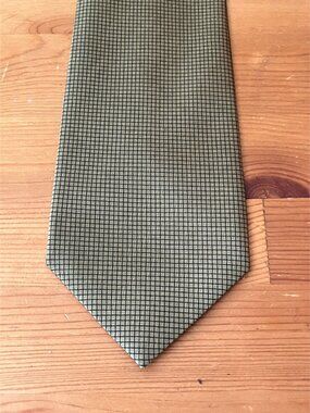 L'art D'espace men's tie Hand made Gray Green Checked Tiled Polyester